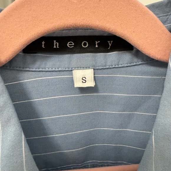 Theory Women’s Narrow Fit Blue Pinstripe Dress Shirt - Picture 3 of 3